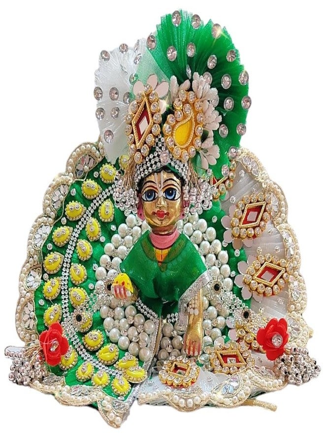 Partish Laddu Gopal Dress with Mukut and Patka l Ladoo Gopal Dress l Bal Gopal l Kanha Ji Thakur Ji Heavy Dress Size 0 1 2 3 4 5 6 7 8 (Green+White, Size 6) - Image 1